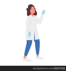 Police medical expert flat color vector faceless character. Discovering evidences from place of crime. Finding criminal isolated cartoon illustration for web graphic design and animation. Police medical expert flat color vector faceless character