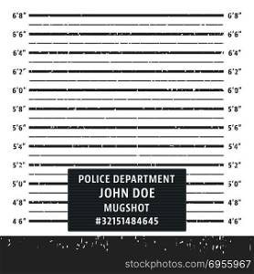 Police mugshot lineup board. Police mugshot board template. Grunge textured police lineup mug shot. Vector illustration.