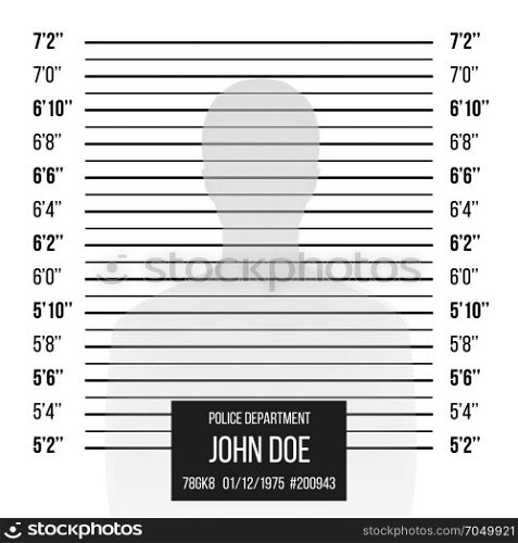 Police Mugshot Vector. Police Lineup Isolated On White Background Illustration. Police Wall Lineup Metrical Imperial. Prison Background Template. Vector