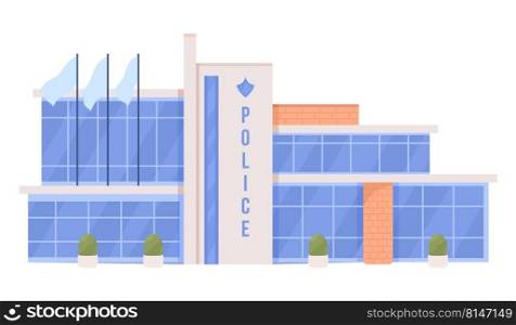 Police office building semi flat color vector object. Editable figure. Full sized item on white. Justice simple cartoon style illustration for web graphic design and animatio. Bebas Neue font used. Police office building semi flat color vector object