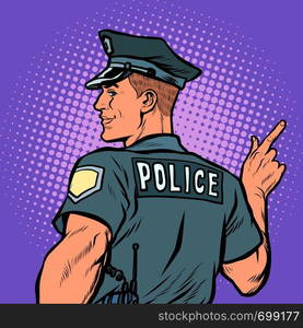 police officer cop points directions. Pop art retro vector illustration kitsch vintage. police officer cop points directions