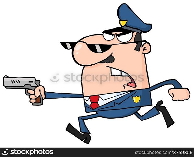 Police Officer Running With A Gun