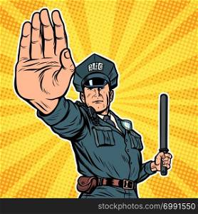 police officer stop gesture. Pop art retro vector illustration kitsch vintage. police officer stop gesture