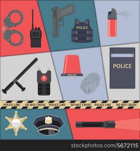 Police protect and serve special forces icons set isolated vector illustration