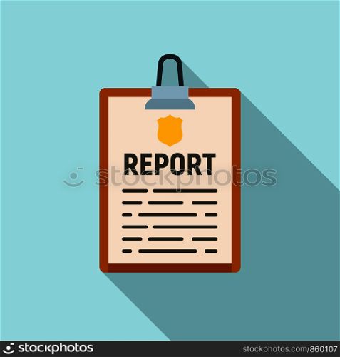 Police report clipboard icon. Flat illustration of police report clipboard vector icon for web design. Police report clipboard icon, flat style