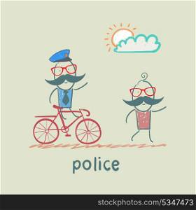 Police riding a bike for a criminal