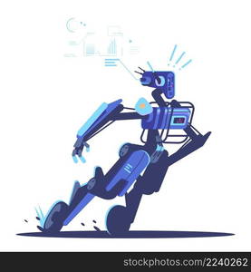 Police robot analyzing surrounding situation semi flat RGB color vector illustration. Innovative machine isolated cartoon character on white background. Police robot analyzing surrounding situation semi flat RGB color vector illustration