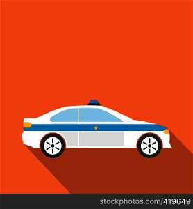 Police sedan flat icon on a orange background. Police sedan flat