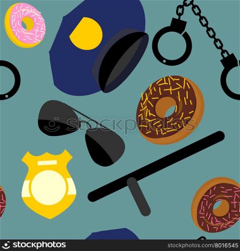 Police set seamless pattern. Police uniforms and handcuffs. Badge and nightstick. Vector background.&#xA;