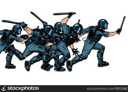 Police squad. authoritarian and totalitarian regimes concept. Pop art retro vector illustration drawing. Police squad. authoritarian and totalitarian regimes concept