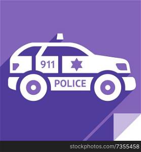 Police, transport flat icon, sticker square shape, modern color. Transport on the road