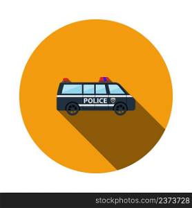 Police Van Icon. Flat Circle Stencil Design With Long Shadow. Vector Illustration.