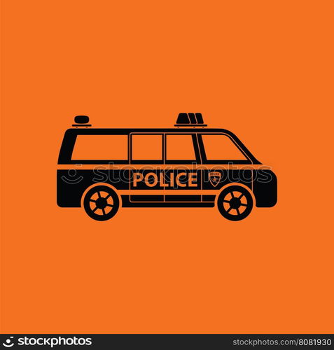 Police van icon. Orange background with black. Vector illustration.