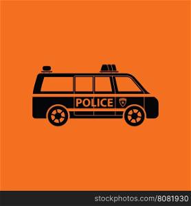 Police van icon. Orange background with black. Vector illustration.