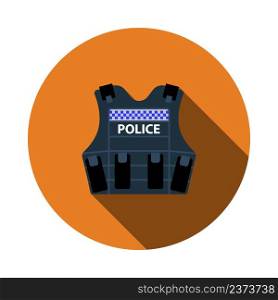 Police Vest Icon. Flat Circle Stencil Design With Long Shadow. Vector Illustration.