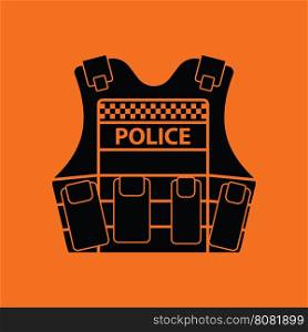 Police vest icon. Orange background with black. Vector illustration.