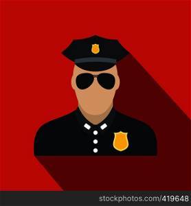 Policeman flat icon on a red background. Policeman flat icon