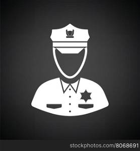 Policeman icon. Black background with white. Vector illustration.
