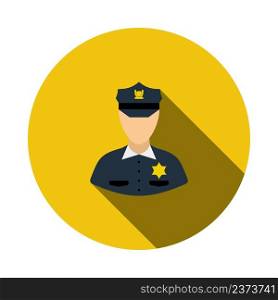 Policeman Icon. Flat Circle Stencil Design With Long Shadow. Vector Illustration.
