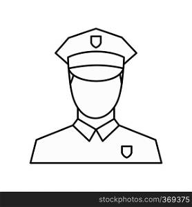 Policeman icon in outline style isolated on white background. Job symbol vector illustration. Policeman icon, outline style