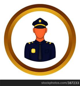 Policemen vector icon in golden circle, cartoon style isolated on white background. Policemen vector icon
