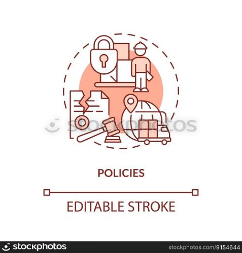 Policies terracotta concept icon. Government decisions. Supply chain disruption abstract idea thin line illustration. Isolated outline drawing. Editable stroke. Arial, Myriad Pro-Bold fonts used. Policies terracotta concept icon