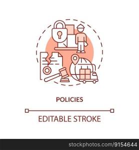 Policies terracotta concept icon. Government decisions. Supply chain disruption abstract idea thin line illustration. Isolated outline drawing. Editable stroke. Arial, Myriad Pro-Bold fonts used. Policies terracotta concept icon