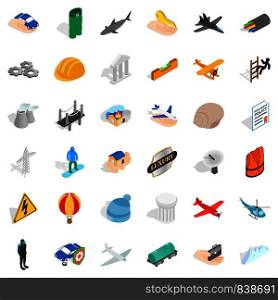 Policy icons set. Isometric style of 36 policy vector icons for web isolated on white background. Policy icons set, isometric style