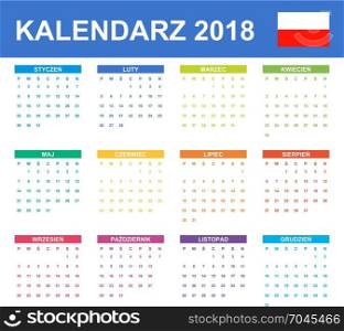 Polish Calendar for 2018. Scheduler, agenda or diary template. Week starts on Monday