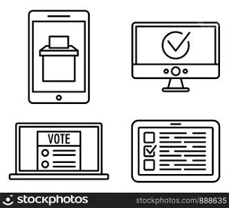 Politic online vote icons set. Outline set of politic online vote vector icons for web design isolated on white background. Politic online vote icons set, outline style