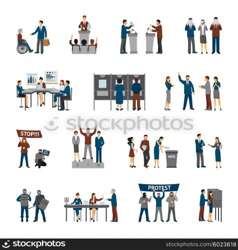 Political and election set. Political and election set with politians and volunteers set isolated vector illustration