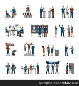 Political and election set. Political and election set with politians and volunteers set isolated vector illustration