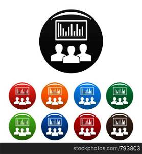 Political candidate graph icons set 9 color vector isolated on white for any design. Political candidate graph icons set color