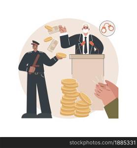 Political corruption abstract concept vector illustration. Police corruption, political scandal news, bribery and tax offense, governmental financial crime, corrupted leader abstract metaphor.. Political corruption abstract concept vector illustration.