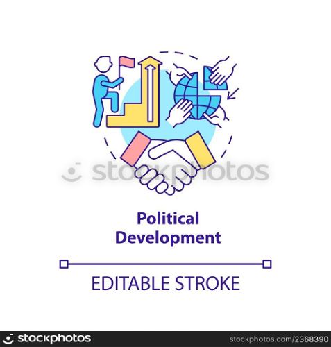 Political development concept icon. National safety strategy. Community security abstract idea thin line illustration. Isolated outline drawing. Editable stroke. Arial, Myriad Pro-Bold fonts used. Political development concept icon