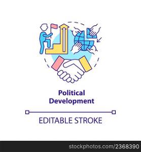 Political development concept icon. National safety strategy. Community security abstract idea thin line illustration. Isolated outline drawing. Editable stroke. Arial, Myriad Pro-Bold fonts used. Political development concept icon