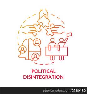 Political disintegration red gradient concept icon. Armed hostilities result abstract idea thin line illustration. National collapse. Isolated outline drawing. Myriad Pro-Bold font used. Political disintegration red gradient concept icon