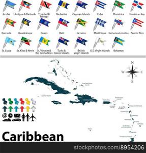 Political map of caribbean with flags vector image