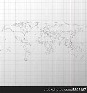 Political map of the world on exercise book vector.. Political map of the world on exercise book vector