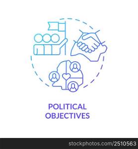 Political objectives blue gradient concept icon. Governance work. International cooperation process abstract idea thin line illustration. Isolated outline drawing. Myriad Pro-Bold font used. Political objectives blue gradient concept icon