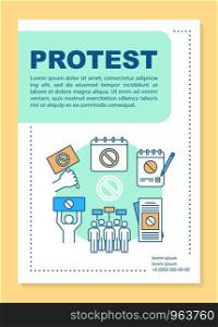 Political protest poster template layout. Government manifestation banner, booklet, leaflet print design with linear icons. Public rally vector brochure page layouts for magazines, advertising flyers