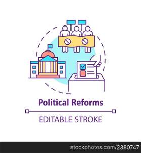 Political reforms concept icon. Rebuilding nation abstract idea thin line illustration. Effective country improvements. Isolated outline drawing. Editable stroke. Arial, Myriad Pro-Bold fonts used. Political reforms concept icon