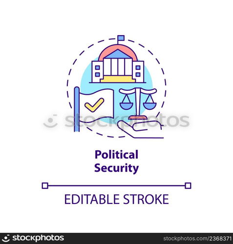 Political security concept icon. Diplomatic agreement. Dimension of national safety abstract idea thin line illustration. Isolated outline drawing. Editable stroke. Arial, Myriad Pro-Bold fonts used. Political security concept icon