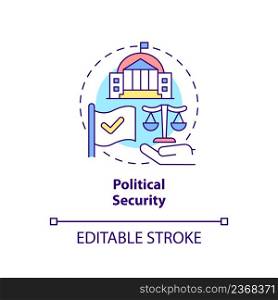 Political security concept icon. Diplomatic agreement. Dimension of national safety abstract idea thin line illustration. Isolated outline drawing. Editable stroke. Arial, Myriad Pro-Bold fonts used. Political security concept icon