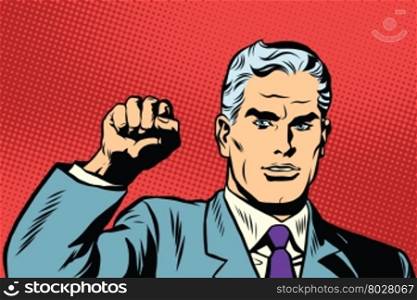 Politician protest solidarity gesture up fist activist pop art retro vector. They will not pass the gesture of the Communist international. Politician protest solidarity gesture up fist activist