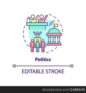Politics concept icon. Government organizations. Social institution abstract idea thin line illustration. Isolated outline drawing. Editable stroke. Arial, Myriad Pro-Bold fonts used. Politics concept icon