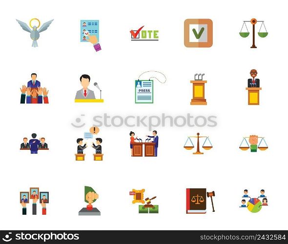 Politics icon set. Can be used for topics like election c&aign, presidential election, law, justice