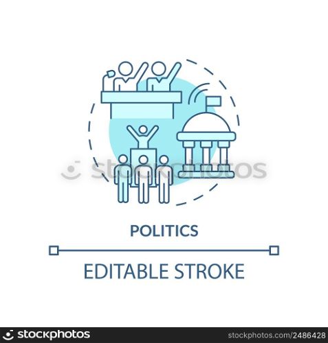 Politics turquoise concept icon. Government organizations. Social institution abstract idea thin line illustration. Isolated outline drawing. Editable stroke. Arial, Myriad Pro-Bold fonts used. Politics turquoise concept icon