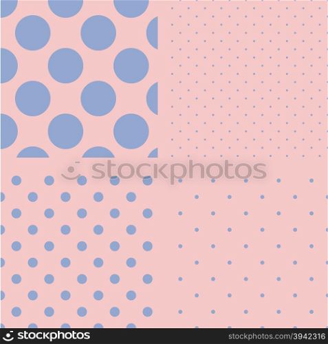 Polka dot set. Seamless pattern. Vector illustration. Rose quartz and serenity colors.