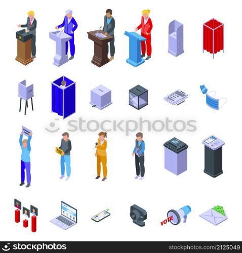 Polling booth icons set isometric vector. Ballot box. Choice campaign. Polling booth icons set isometric vector. Ballot box